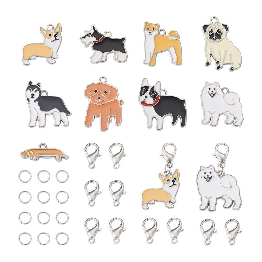 5967 36pcs Enamel Dog Charms Mixed Alloy Platinum Plated Cute Animal
